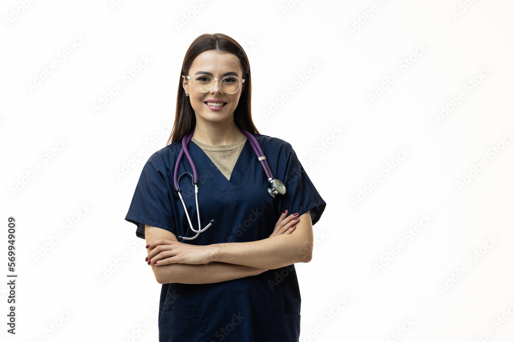 medicine, profession and healthcare concept - happy smiling female doctor or scientist in blue robe medicine, profession and healthcare concept - happy smiling female doctor or scientist in blue robe