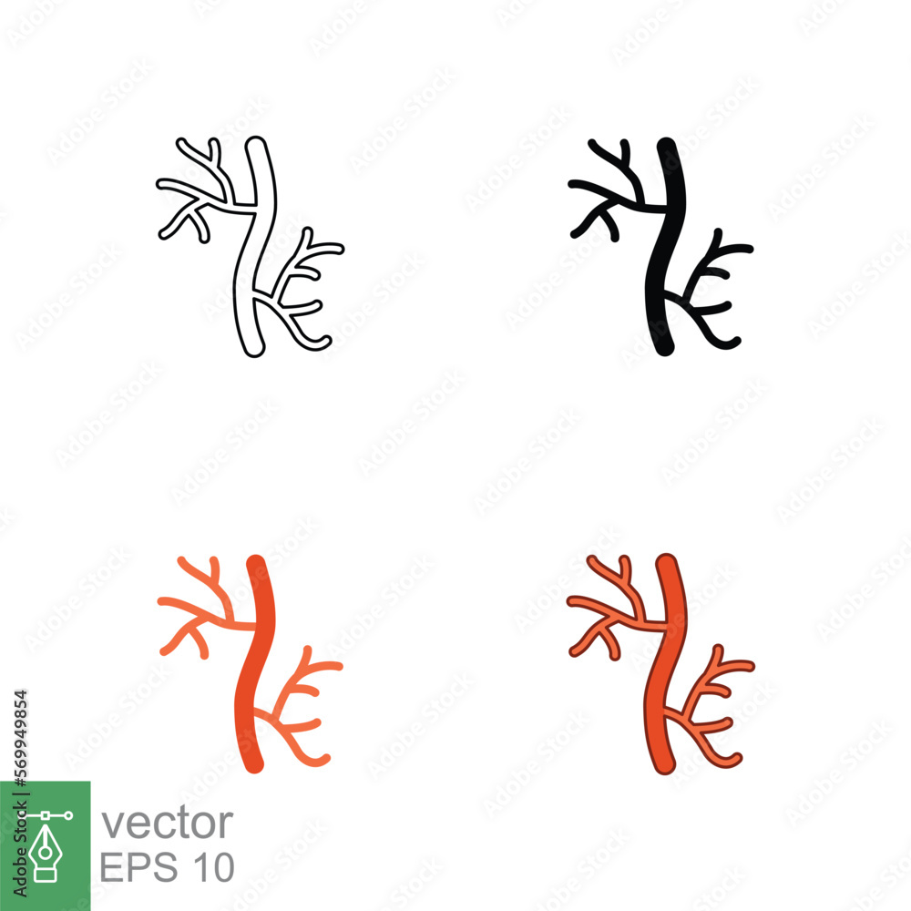 Fototapeta premium Human artery icon in different style. Two colored and black human artery vector icons designed in filled outline, line, glyph and solid style. Vector illustration isolated on white background. EPS 10