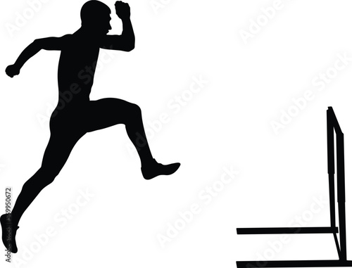 run 110 meters hurdles male runner black silhouette