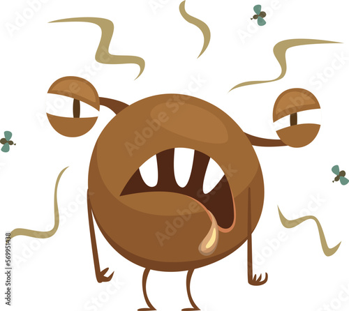 Stinky monster. Nasty brown microbe. Cartoon character