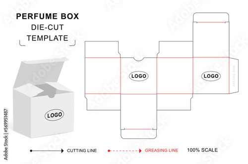 Cosmetic packaging die cut template with 3D blank vector mockup
