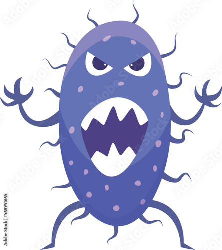Angry cartoon microbe. Purple monster with scary face