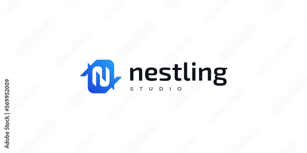Abstract and Modern Initial Letter N Logo with Negative Space Concept in Blue Gradient Style. For Business and Technology Company Logo Abstract and Modern Initial Letter N Logo with Negative Space Concept in Blue Gradient Style. For Business and Technology Company Logo