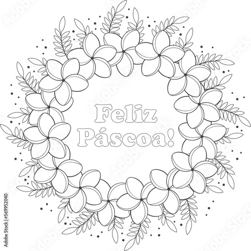 Happy Easter in Portuguese flowers wreath