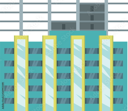 Residential building construction proccess. Cartoon urban development
