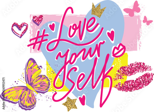 Typography slogan  for t-shirts. Love girl- vector print for greeting card, t shirt printing and embroidery, Graphic tee and printed tee. Girlish print