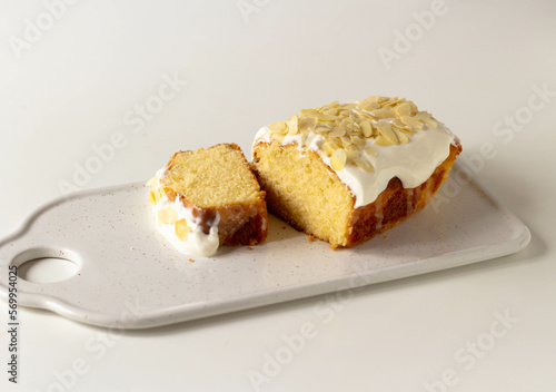 Lemon cake with white glaze.