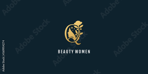 Beauty woman logo with initial letter Q concept design premium vector