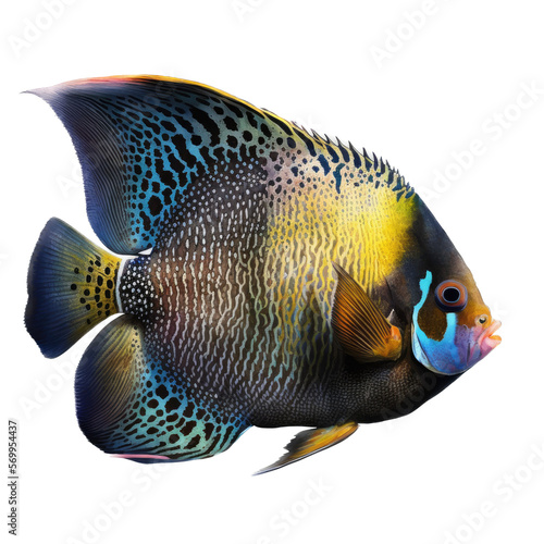 Black, Yellow, and Blue Angel Fish, transparent background, Generative AI, PNG