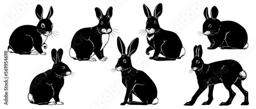 Rabbits Silhouettes. Vector cliparts isolated on white.
