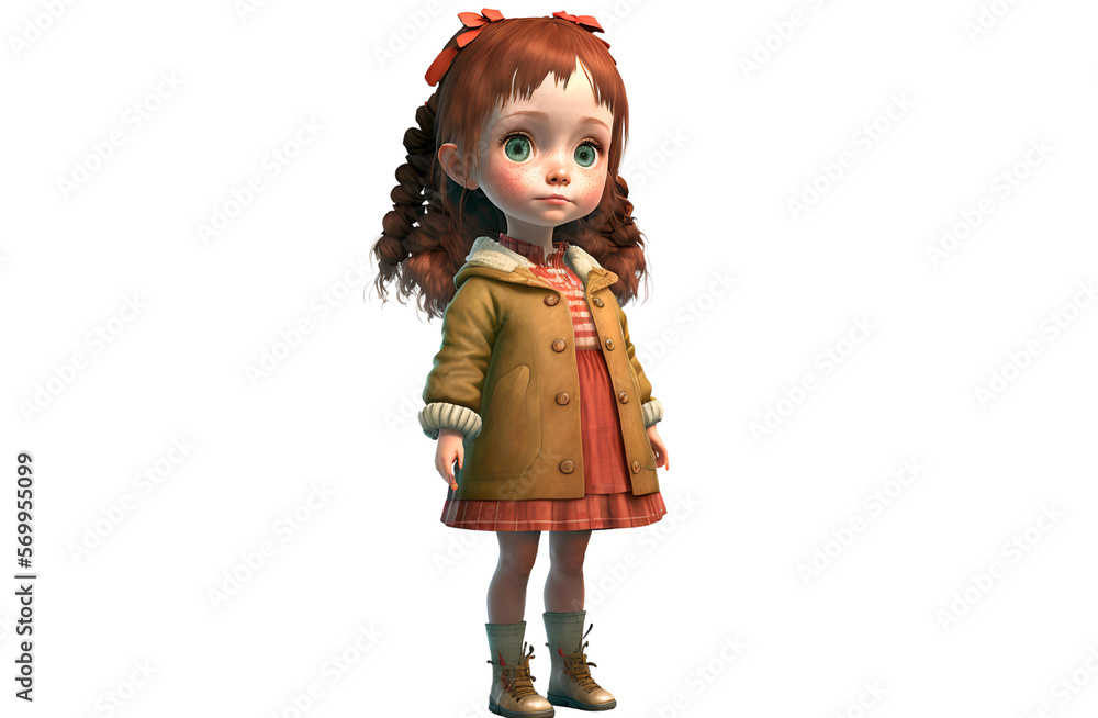 High-detailed 3D rendered little girl with transparent background, Generative AI High-detailed 3D rendered little girl with transparent background, Generative AI