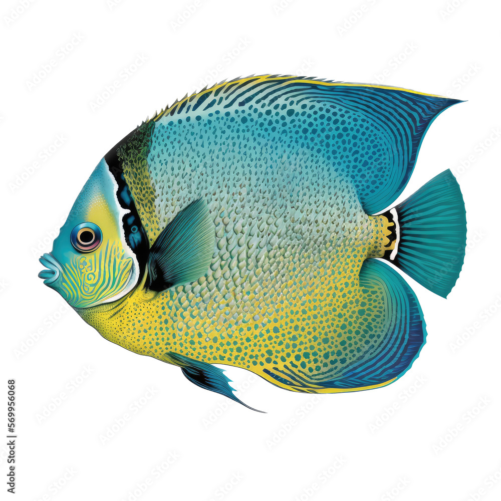 Blue, Turquoise, Yellow angelfish, Generative AI, transparent ...