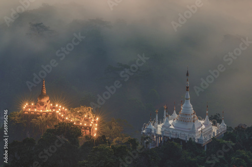 Morning fog at Khao Na Nai Luang Dharma Park, Surat Thani, Thailand.