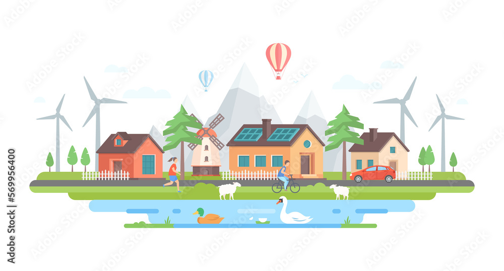 Eco-friendly village - modern flat design style illustration Eco-friendly village - modern flat design style illustration