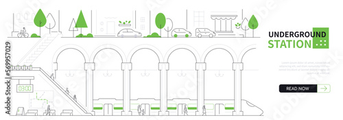 Underground station - modern thin line design style vector banner