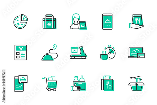Food delivery - modern line design style icons set
