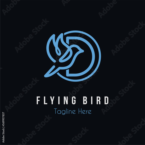 Initial D Letter and Flying Blue Bird Restaurant, Cafe, Digital, Technology Business Logo Idea Template