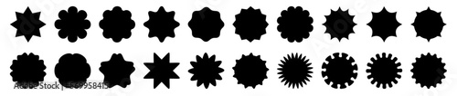 Set of twenty black stickers for product labels templates, starburst, sunburst badges for your design..