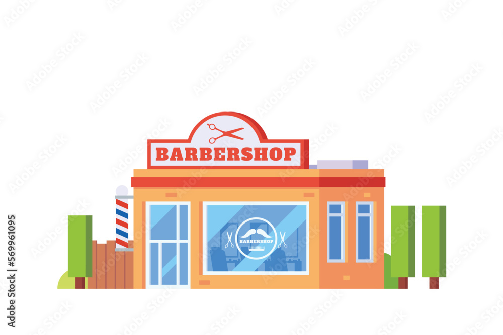 Fototapeta premium Vector barbershop building flat design illustration