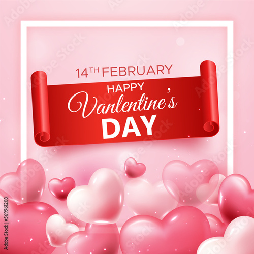 Romantic happy valentines day love hearts greeting card. Valentines day abstract background with heart shape balloon. Eps10 vector illustration.