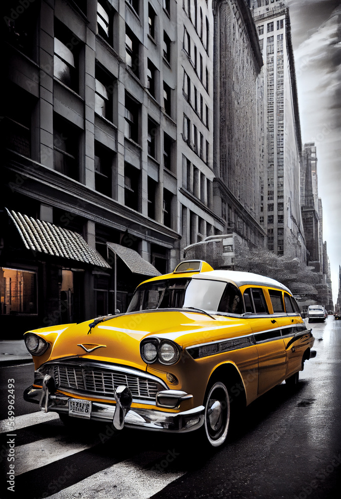 Yellow taxi on the street of New York. AI generated