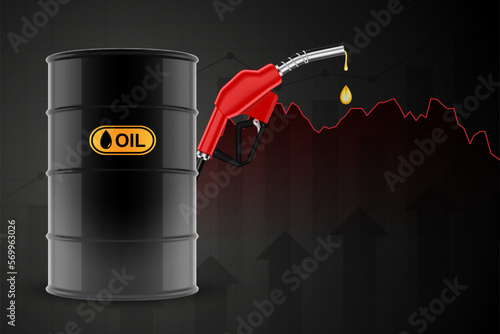 Oil price up growth graph. Fuel pump, barrels, high price charts rise. Oil industry concept. EPS10 vector