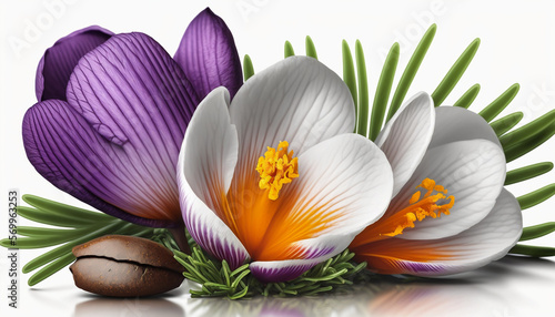 Crocus flowers on white background