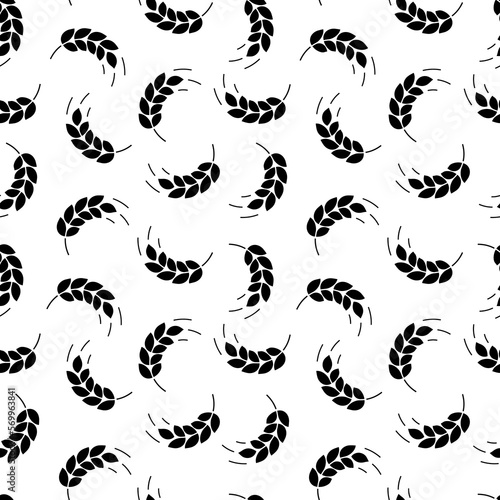 Wheat seamless pattern. Grain malt and barley, oat, rice, millet, maize, bran. Repeating background. Repeat texture plant for design agricultural print. Repeated silhouette spica. Vector illustration