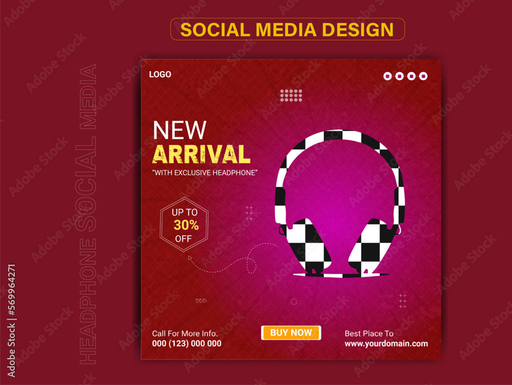 Fototapeta premium Music or headphone social media post banner template