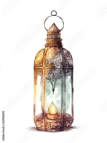 Ramadan Kareem islamic lantern watercolor illustration vector