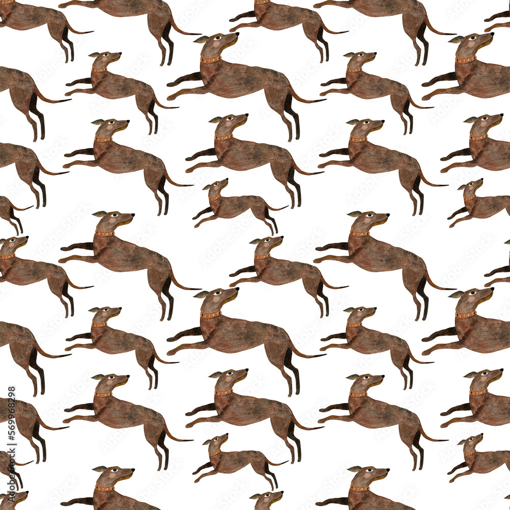 Fototapeta premium Watercolor dogs on a white background. Seamless pattern