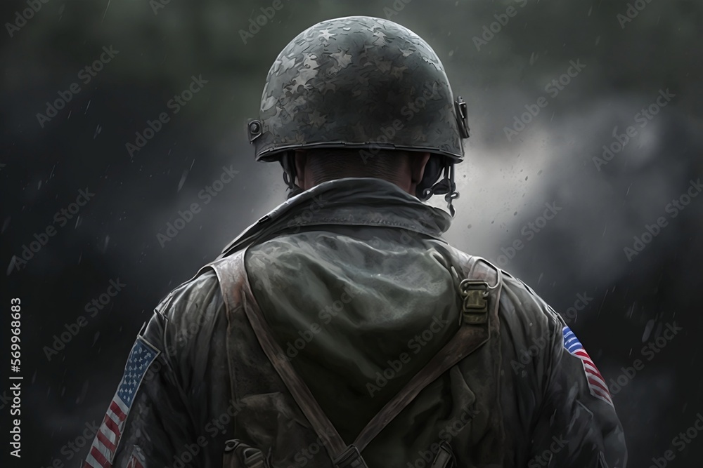 memorial day soldier from the back, generative AI, holiday, USA, remembrance, military, veterans memorial day soldier from the back, generative AI, holiday, USA, remembrance, military, veterans