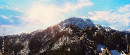 beautiful view of polish tatras and giewont peak in panoramic view