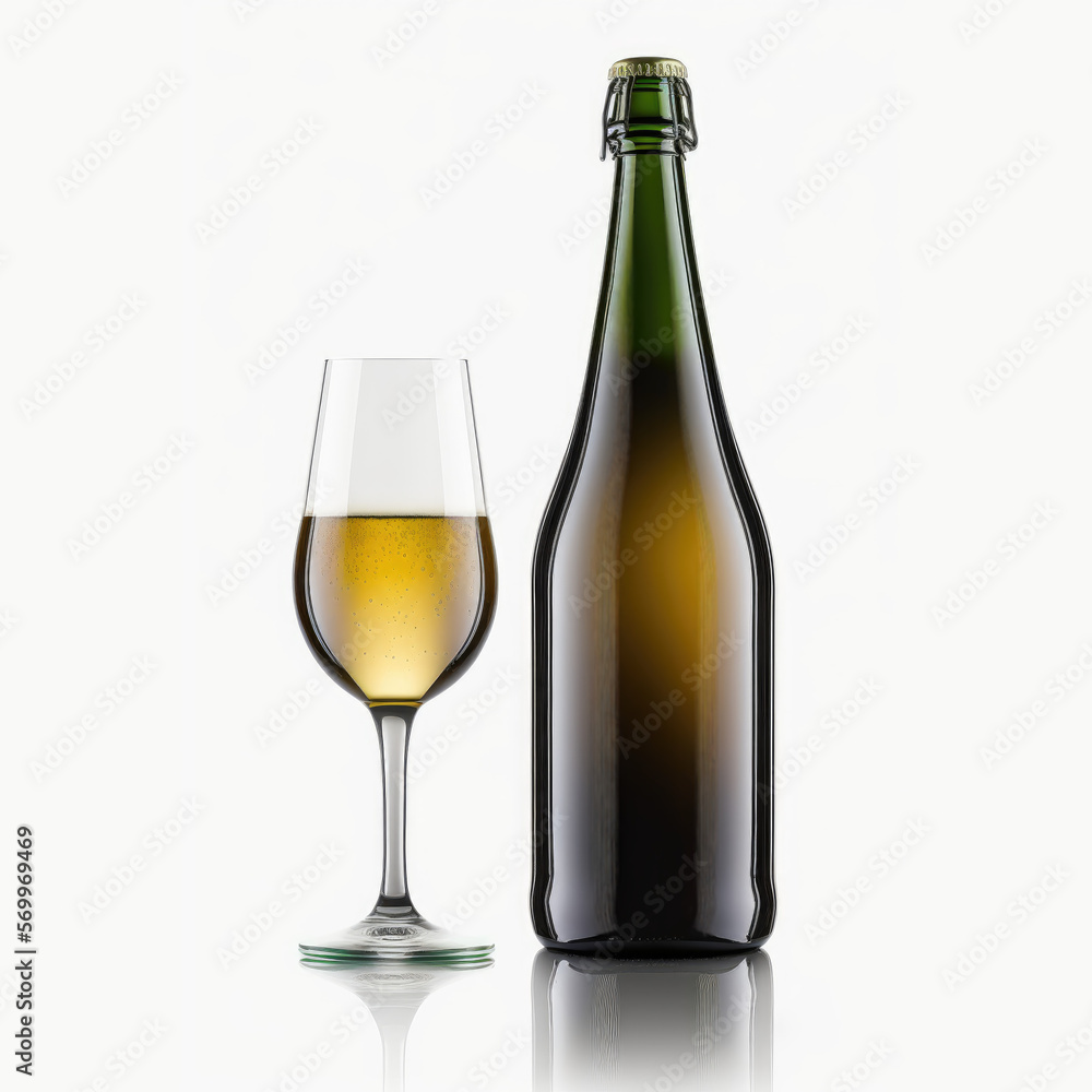 bottle and glass of lager beer. blank label, mock-up bottle and glass of lager beer. blank label, mock-up