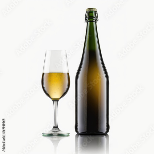 bottle and glass of lager beer. blank label  mock-up