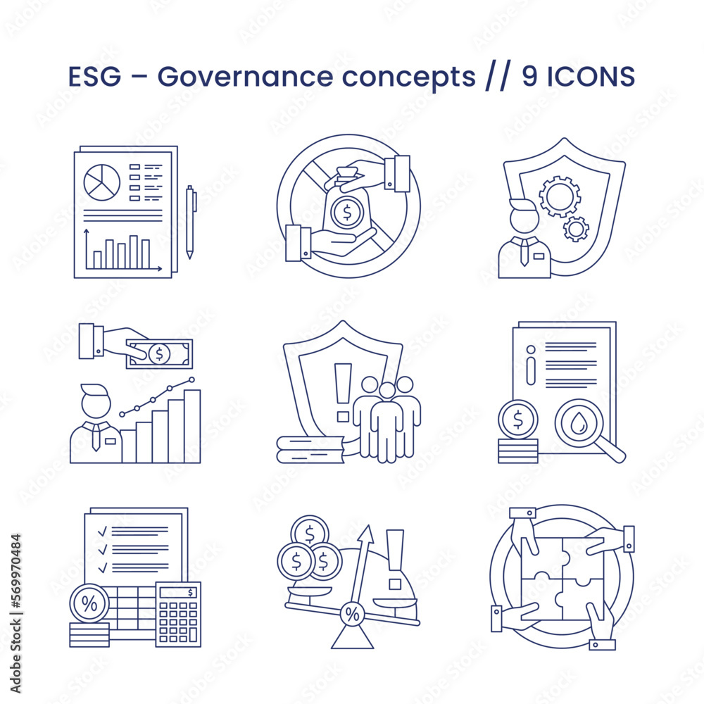 ESG Governance concepts, icons set. Vector illustration isolated on a white background.