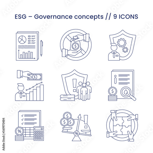 ESG Governance concepts, icons set. Vector illustration isolated on a white background.