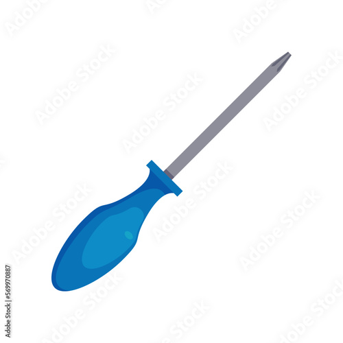 Blue crosshead screwdriver vector illustration. Cartoon drawing of tool or equipment of electrician or engineer isolated on white background. Engineering, construction concept