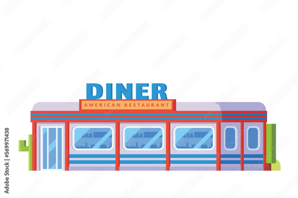 Vector diner restaurant building flat design illustration Vector diner restaurant building flat design illustration