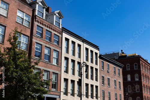 Photography Row of Historic Old Brick Buildings in the South Street Seaport Area of New York