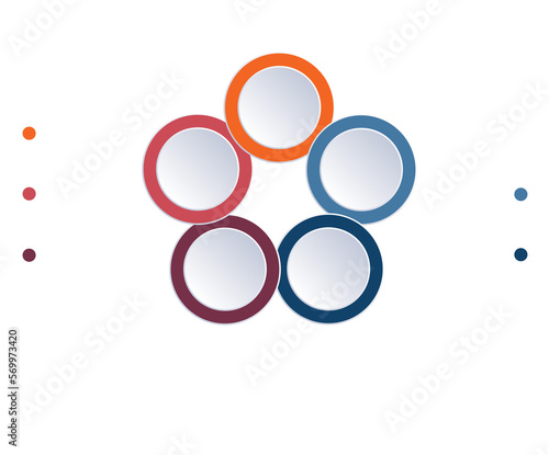 Infographic 5 positions, colour rings are located on circle