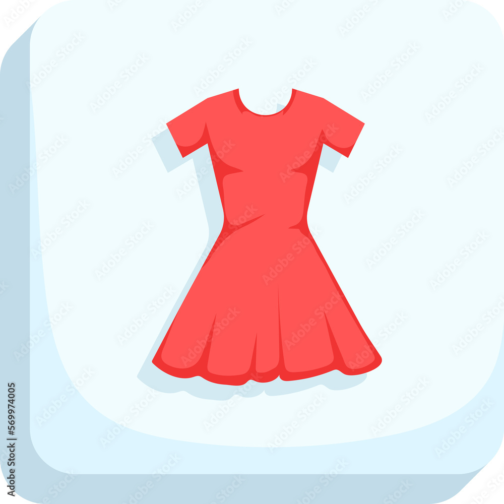 Collection of clothing on shelf online shopping,red dress,lady dress.Isometric vector clothes for girl or boy on white background. Collection of clothing on shelf online shopping,red dress,lady dress.Isometric vector clothes for girl or boy on white background.