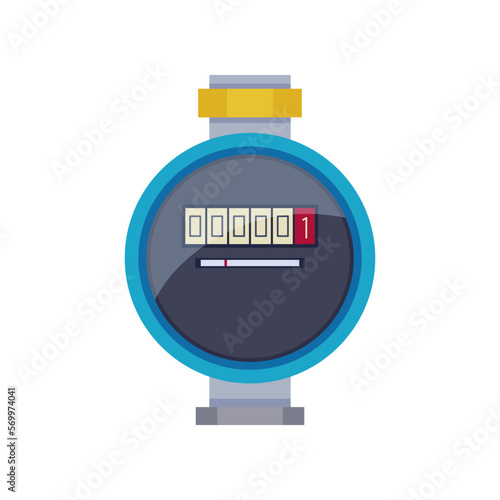 Round water meter vector illustration. Cartoon drawing of tool or equipment of electrician isolated on white background. Engineering, technology, construction concept