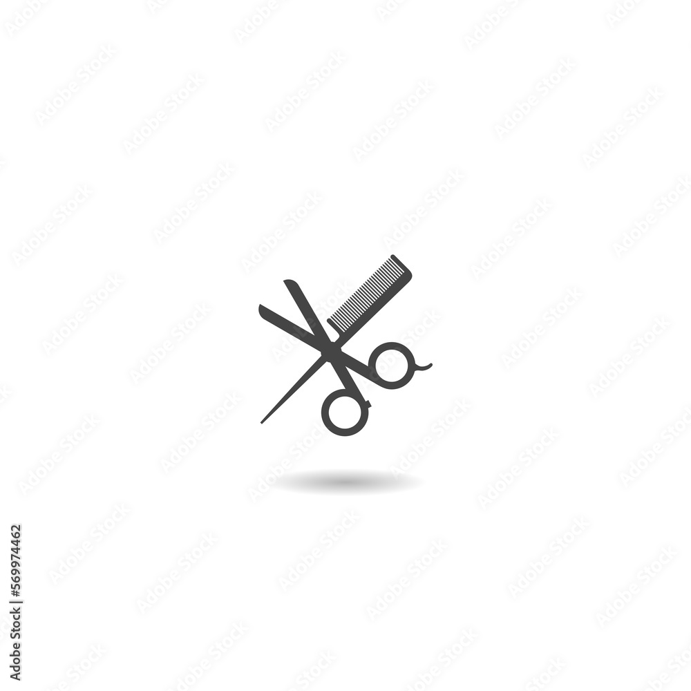 Scissor barbershop icon with shadow Scissor barbershop icon with shadow