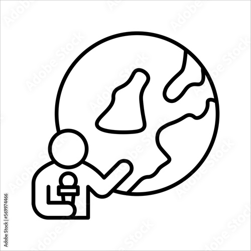 TV presenter linear icon. News reporter with microphone. Can be used for topics like news agency, report, broadcast, press conference. vector illustration
