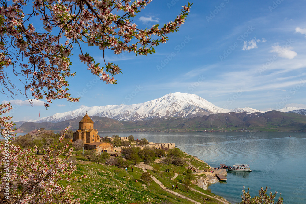 Akdamar Island in Van Lake. The Armenian Cathedral Church of the Holy Cross - Akdamar, Turkey