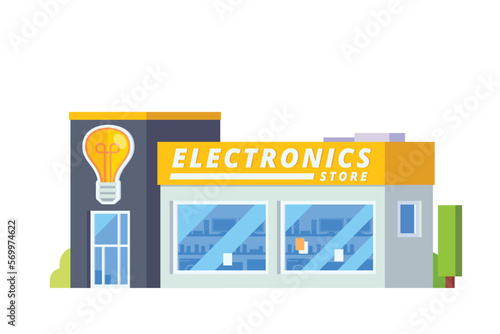 Vector electronics store building flat design illustration