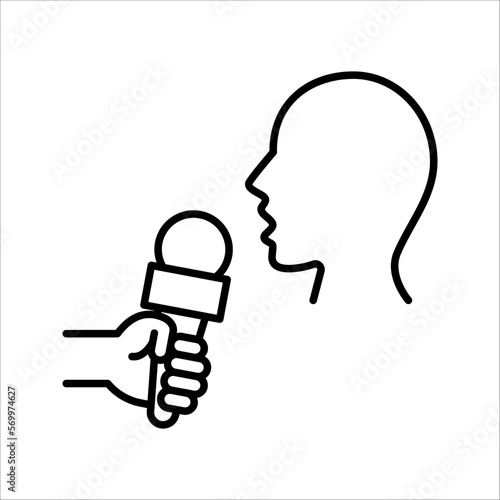 TV presenter linear icon. News reporter with microphone. Can be used for topics like news agency, report, broadcast, press conference. vector illustration