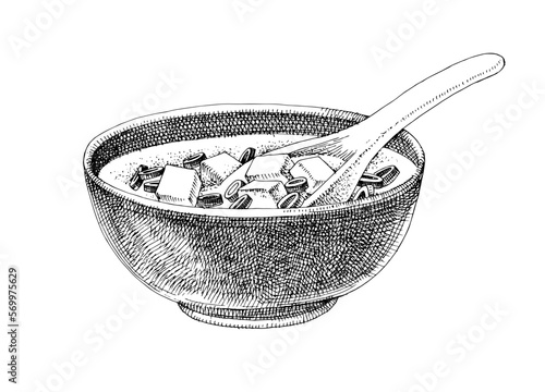 Steaming Japanese miso soup with tofu, asian food