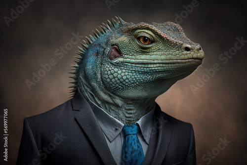 Portrait of a Lizard dressed in a formal business suit, generative ai 